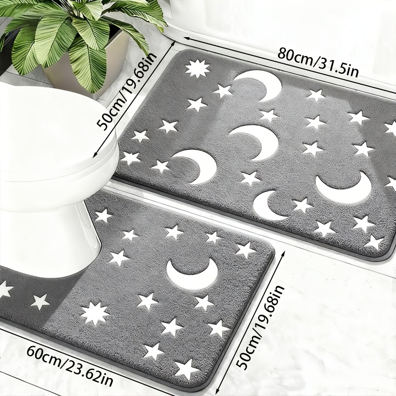 E-shop 2er-Set Korallenfleece Badematte, Leuchtend im Dunkeln, Bequeme Stehmatte, U-förmige Toilettenmatte, Rutschfestes Badematten-Set, Dicke,