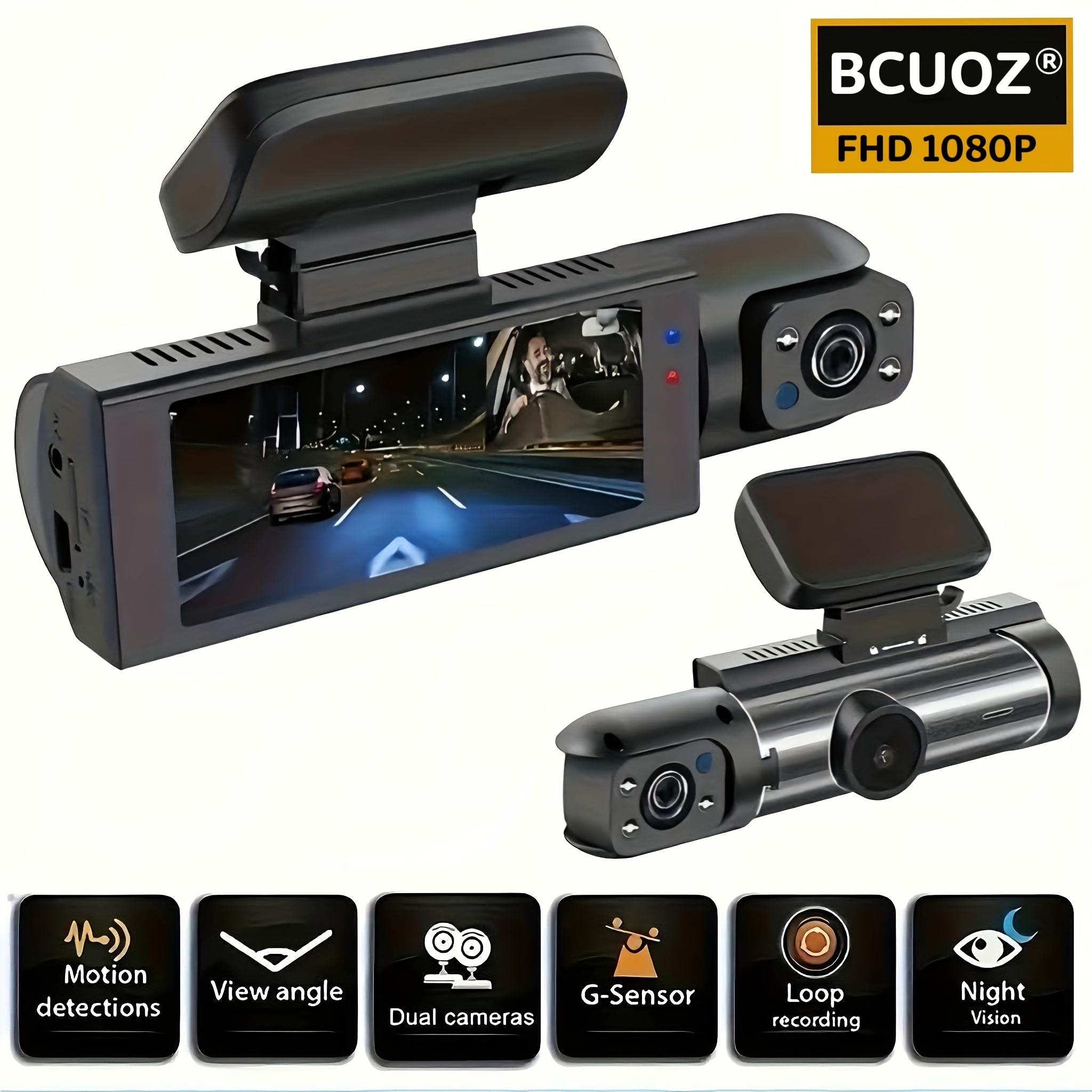 Image of 1080p Dual Camera Car Dash Cam, Front And Interior, Car Camera With Ir Night Vision, Loop Recording, 3.16 Inch Ips Screen Wide Angle Car Dvr Camera, Dual Lens Car Dashboard Video Recorder