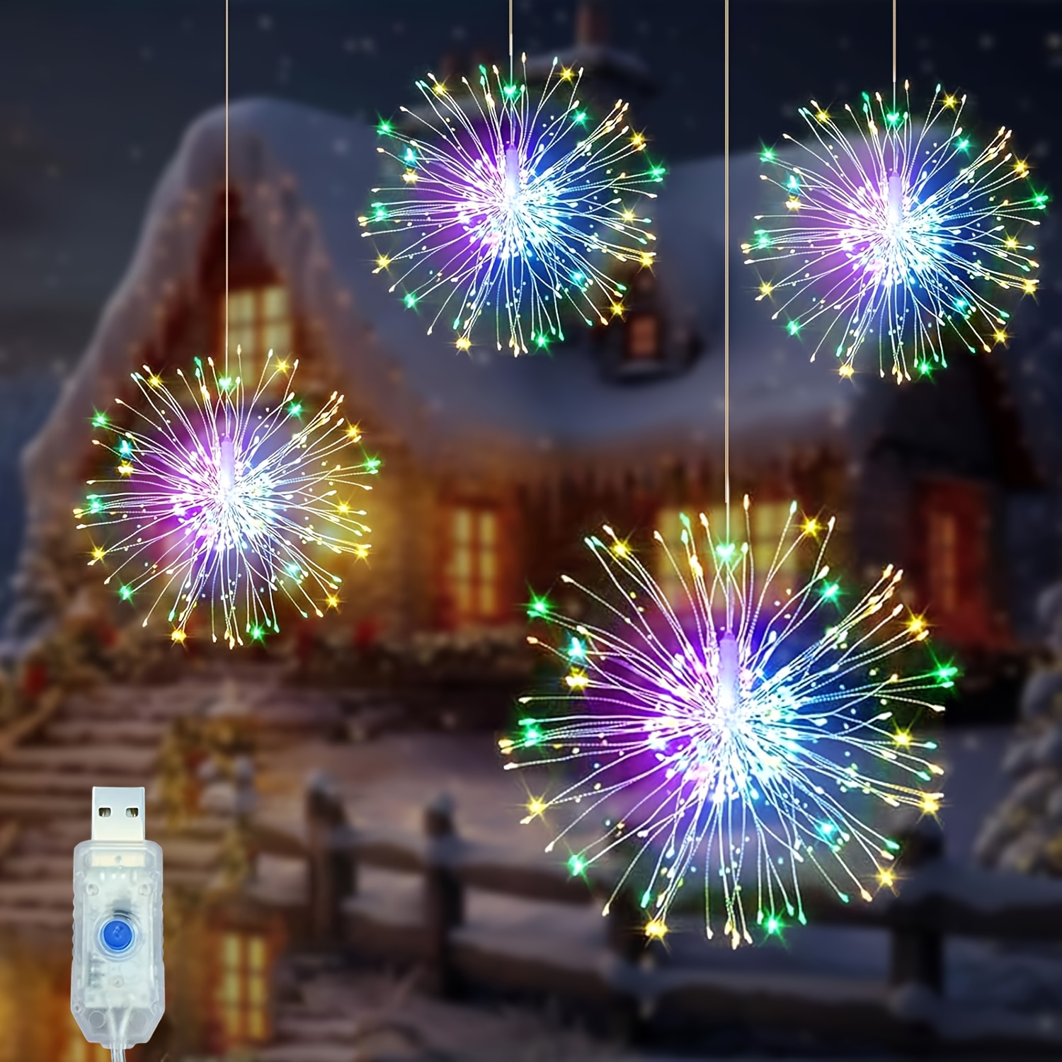 TEMU 4pack Lights, Fireworks Lights, 240 Led Pendant Lights, Indoor Hanging Decorations, Usb Power Supply, Used Parties, Tents, Indoor