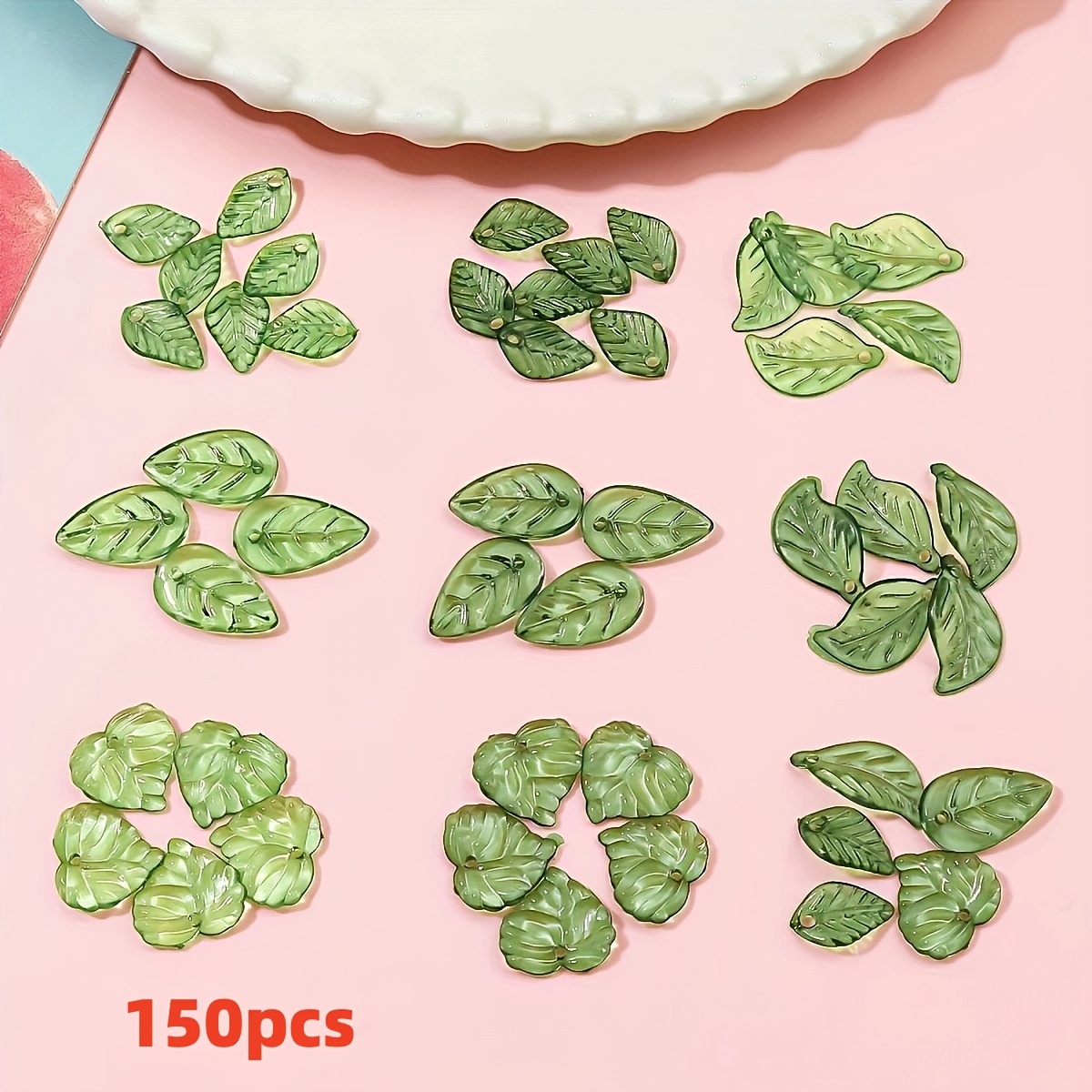 TEMU Acrylic Mini Leaf Beads - 150pcs Assorted Styles, Suitable For Jewelry Making, Handmade Additions