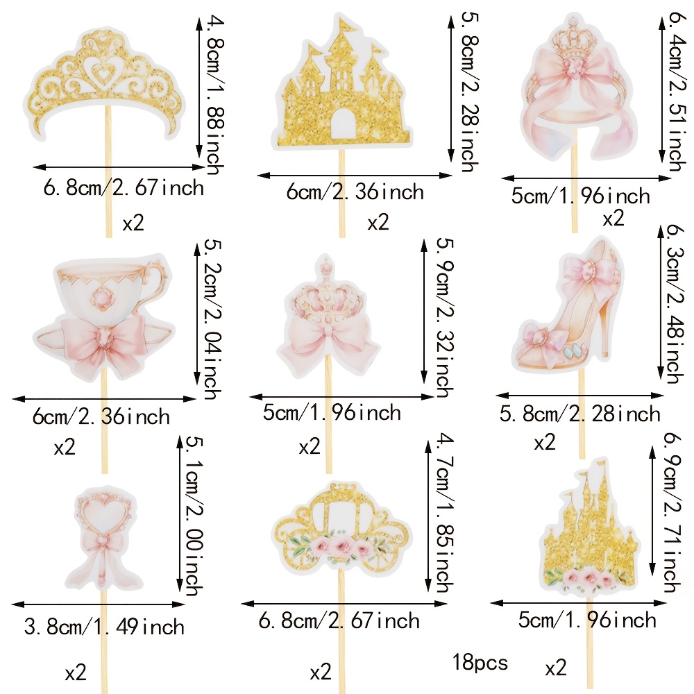 Image of 18pcs Of Princess Castle Birthday Cake Decorations For Girls, Suitable For Themed Birthday Parties With , Halloween, Christmas