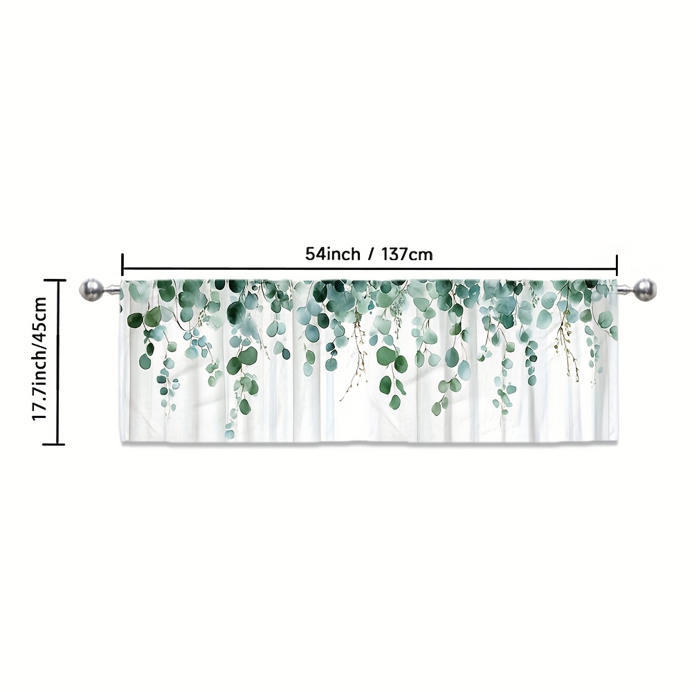 TEMU 1pc, Art Kitchen Valance, Green Eucalyptus Leaves, Polyester, For , Kitchen, Coffee Shop, Living Room, Office, Home Decor, (no Rod)