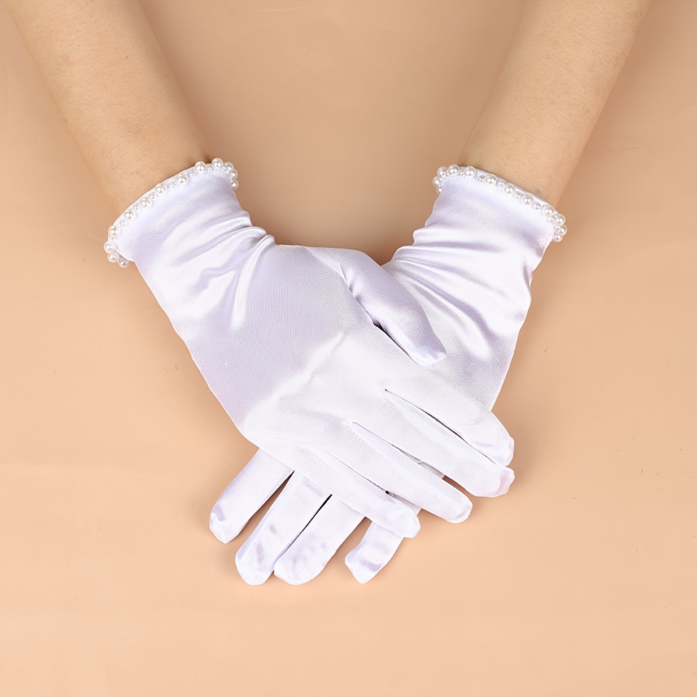 TEMU Retro Satin Short Wedding Gloves - Short Finger Gloves Suitable For Wedding Dresses, Prom, Photo Shoots, Bridal Accessories, Vintage Formal