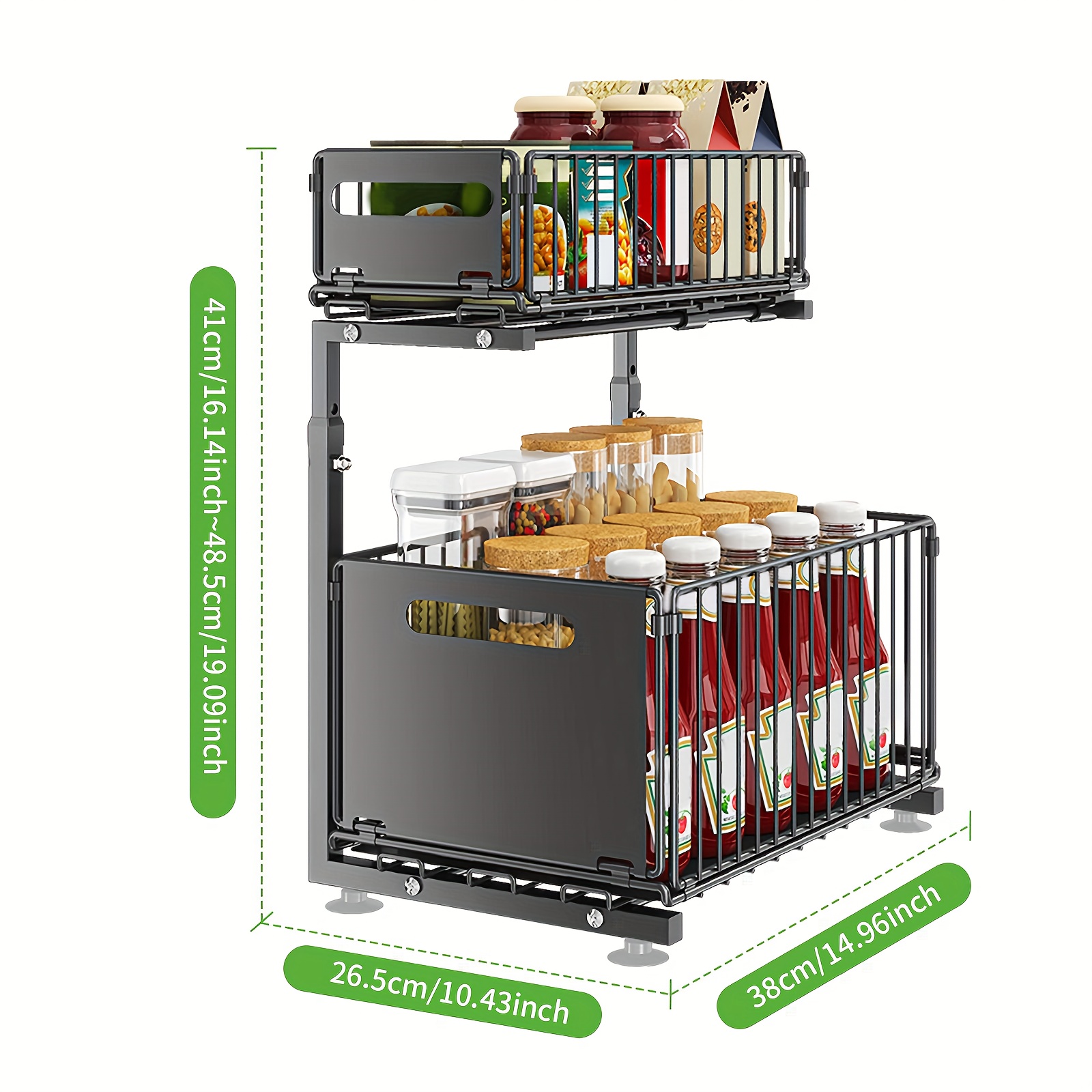 TEMU 1 set koolstofstalen inbouw-uittrekbare mand voor , multifunctioneel uittrekbaar snackrek voor opslag, voor onder de gootsteen in de keuken,