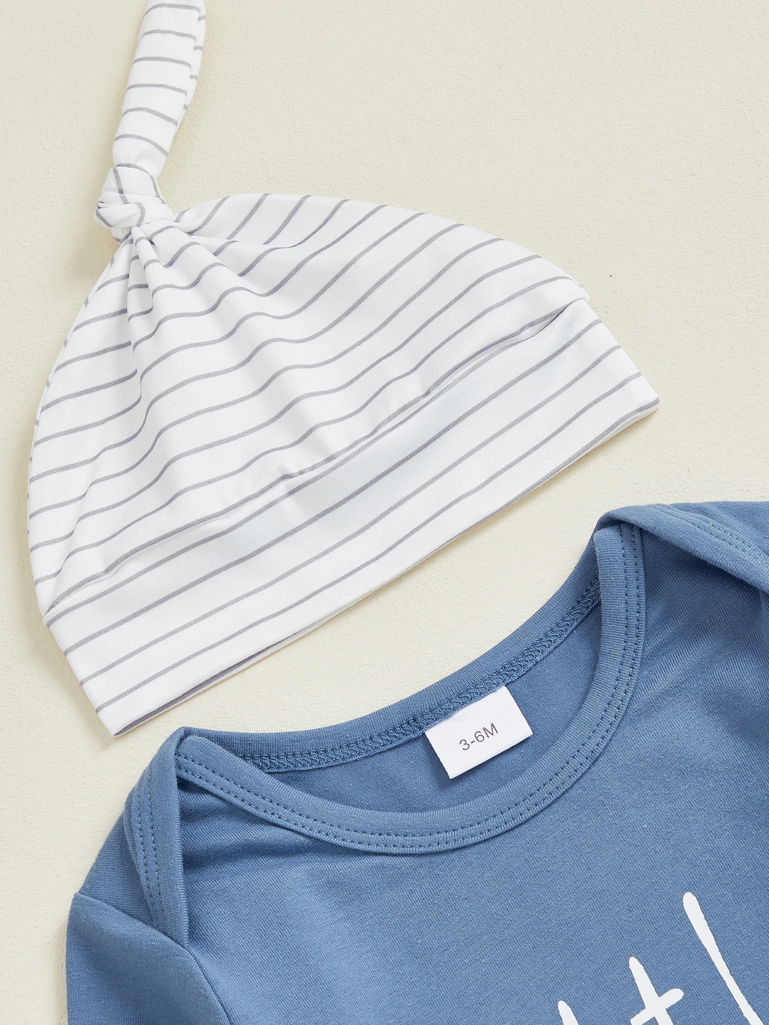 Newborn Boy Letter Print Long Sleeve Romper with Stripe Pants