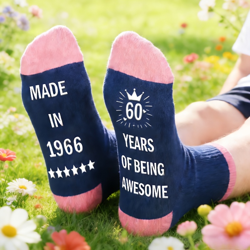 TEMU 1 Pair "born In 1966, 60 Years" - 60th Retirement Socks, A 60th Birthday Gift For Her, A Valentine's Day Gift From Husband To Wife, Novelty And