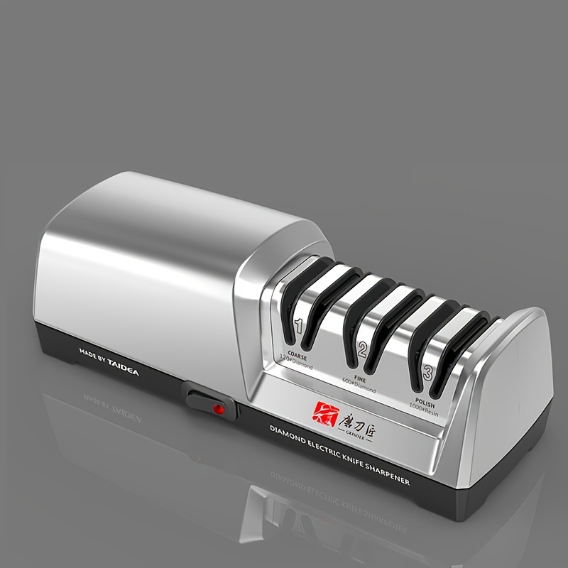 Professional Electric Knife Sharpener: 3-Stage System for Kitchen Knives And Ceramic Knives - Fine Soft Angle Grinding with Diamond Abrasives - 120V, 120# Diamond, 600# Diamond, 1000# Resin Polish - Suitable for Straight Blades - Made by GRINDER