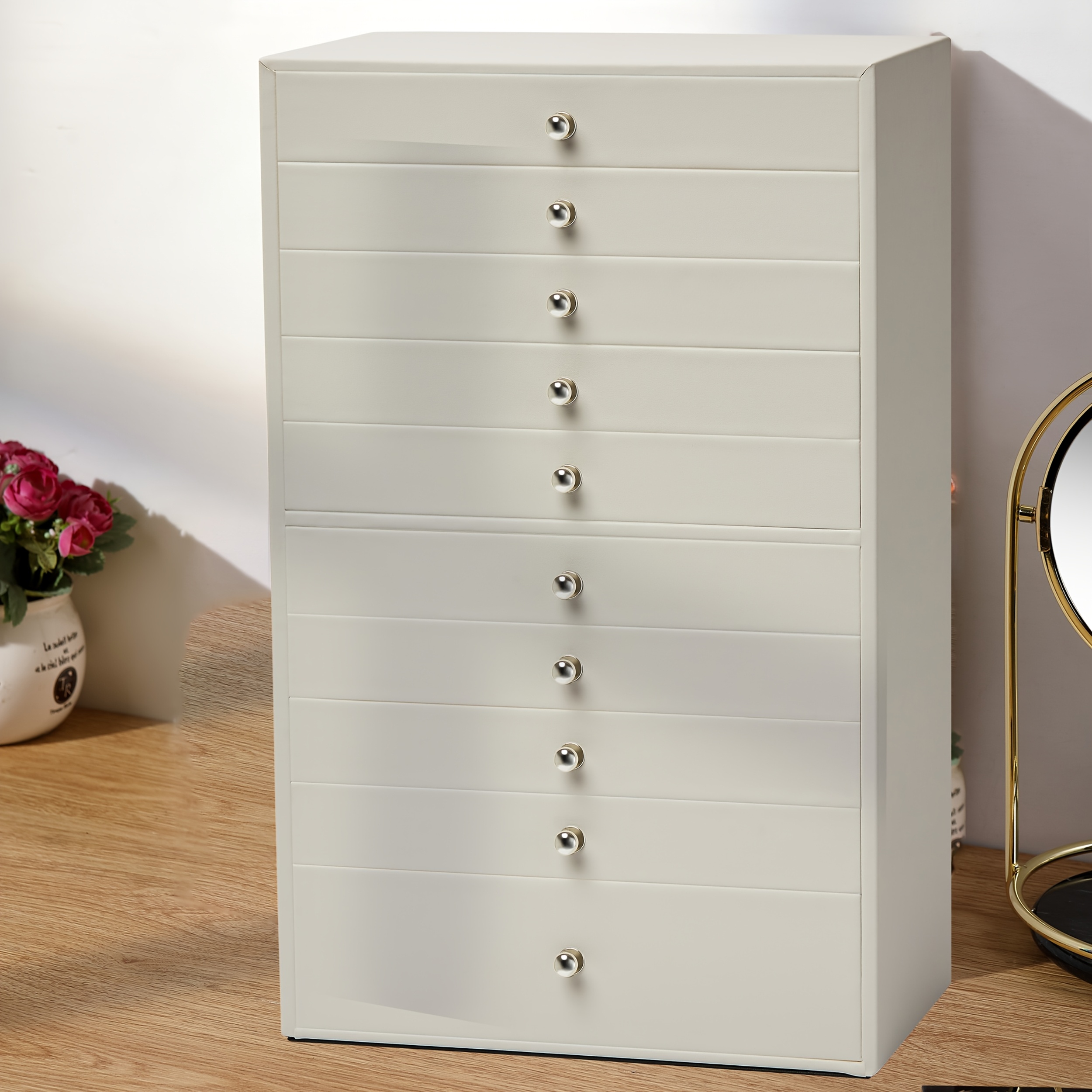 1pc large capacity ten layer velvet jewelry storage cabinet with 10 drawers stylish rectangle design tabletop mounting multipurpose contemporary   gift for mothers day valentines day birthday christmas gift jewelry boxes Product details 8