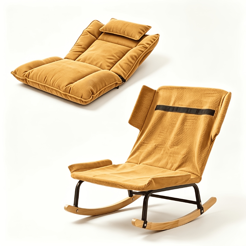 Image of Comfortable Outdoor Leisure Rocking Chair, Single Corduroy Rocker With Removable Memory Foam Cushion, For Camping Room, Ideal Gift For Seniors