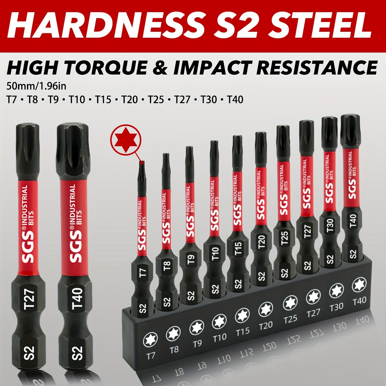 E-shop 10 Stück Industrie S2 Legierungsstahl Torx Starke Magnet Anti-Rutsch Verschleißfest Stossfest Schraubendreher-Set, Universal 1/4 Zoll