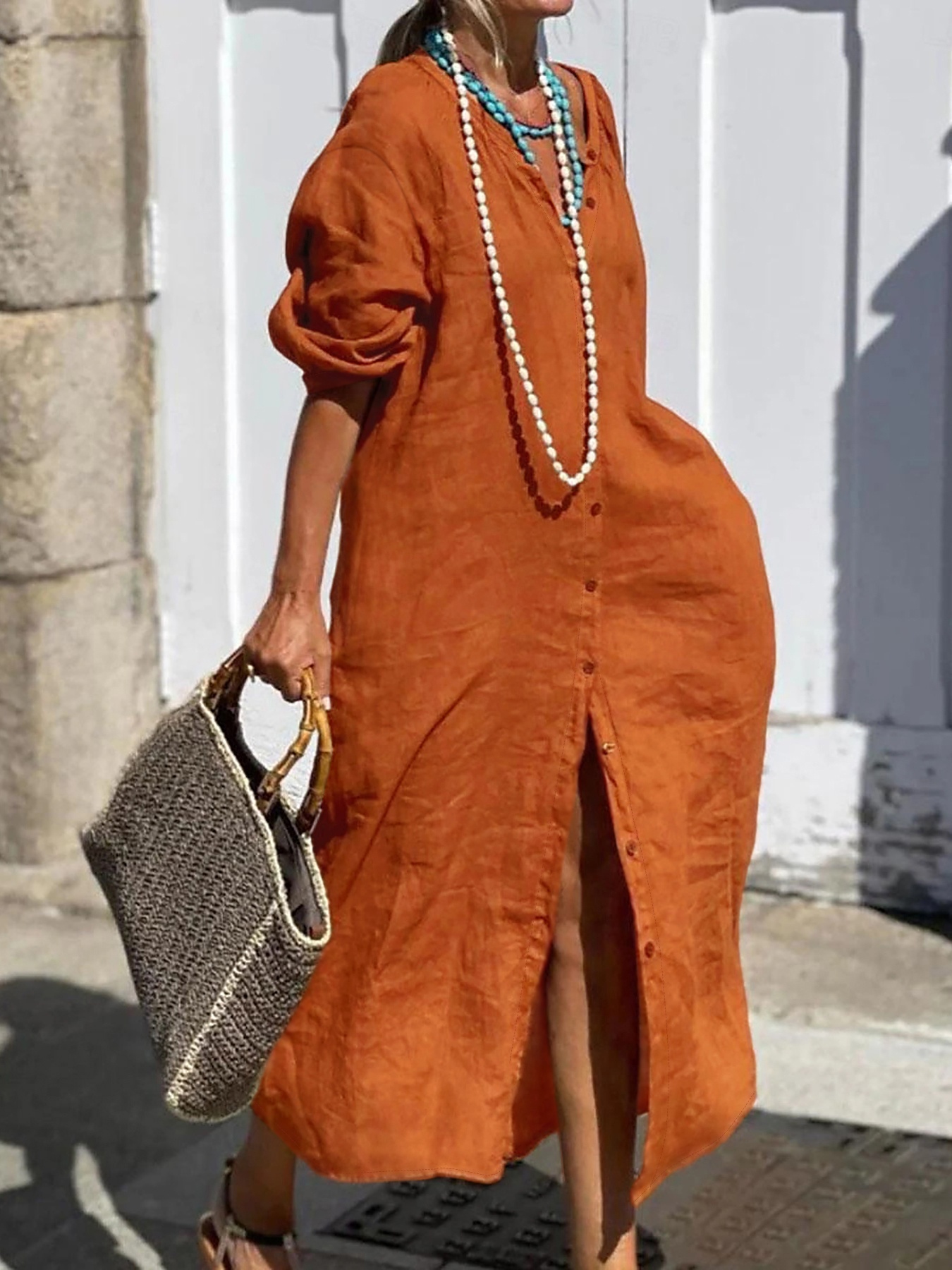 chinese dress ladies Women's Linen Dresses,Grey Blue Linen Dress for Women, Casual Loose Fit V  Neck Summer Dress UK, Lightweight Tunic with Pockets Holiday Outfit, Ladies  Short Sleeve Sundress,Temu Products UK, White, XXL : Amazon.ie: main image 1
