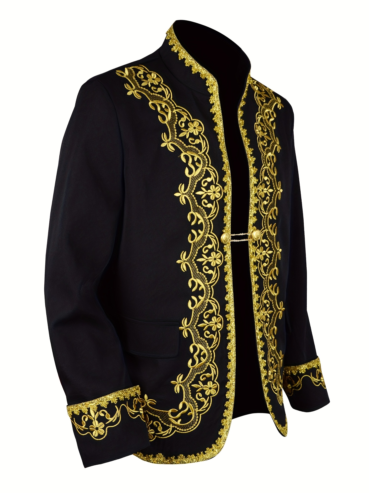mens vintage embroidered   jacket stand collar non stretch fabric regular fit no chest pad elegant floral geometric   for christmas costumes vintage jacket embroidered jacket stand collar jacket
