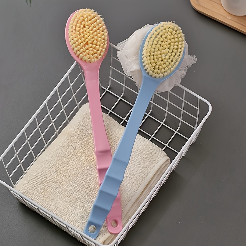 dual head soft loofah bath brush dual head soft towel bath brush bathroom spa accessory for body face and light beige care gentle back exfoliation and body scrub non slip handle low allergy nylon brush Product details 5