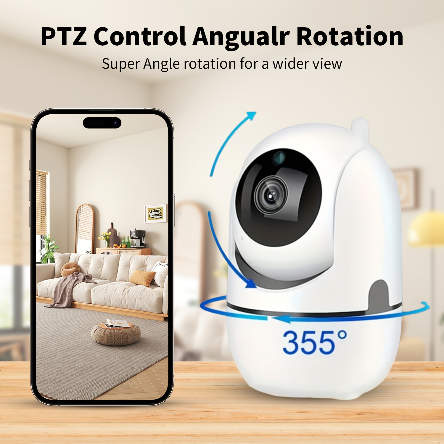 1pc   1080p hd indoor smart wifi home camera app control monitor with two way audio wall mountable 355 horizontal and 90 vertical rotation flexible use   compatible with smartphones no sd card included details 1