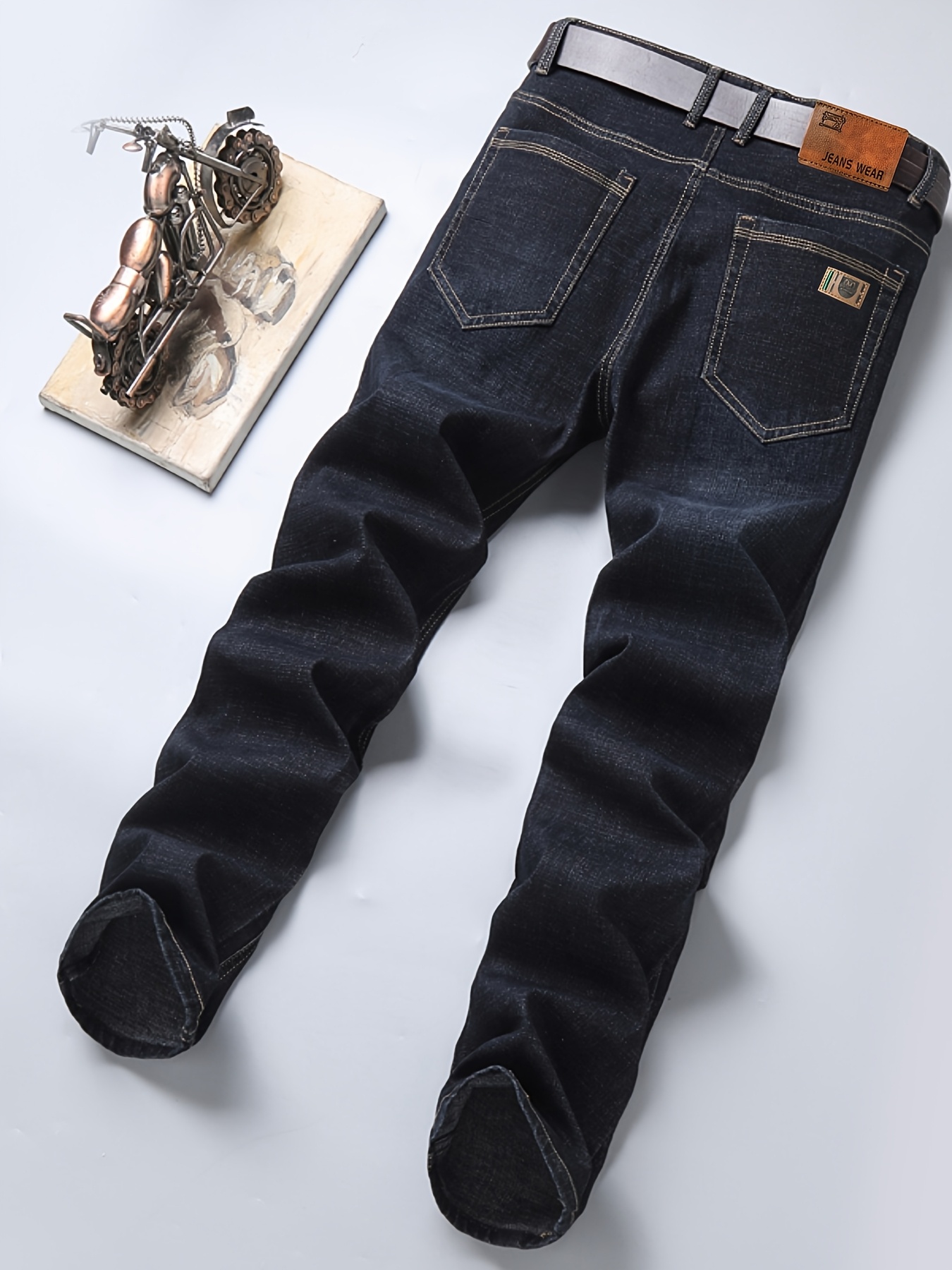 Men's Plus Size High-Quality Business Casual Jeans - Light Blue, Stretch Denim with Golden-Tone Button Detail, Comfortable & Durable for All Seasons, PLUS SIZE