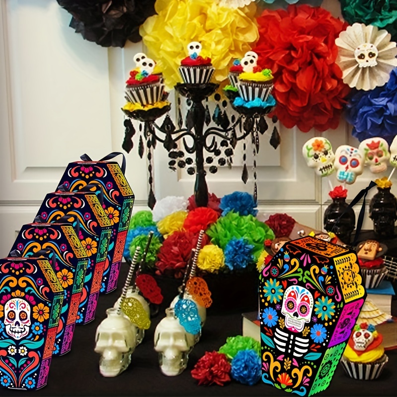 

12-pack Coffin Candy Boxes With Ribbon Handles For , Dia De Los Muertos - Decorative Paper Candy Containers, No Electricity Required, Featherless