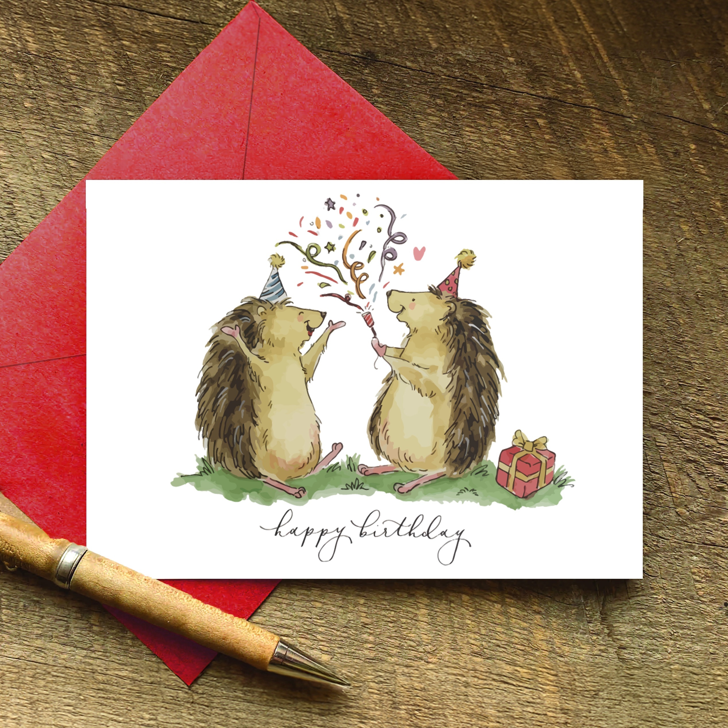 

Hedgehog Birthday Card With Envelope - Anyone, Ideal For Stationery & Gift Packaging