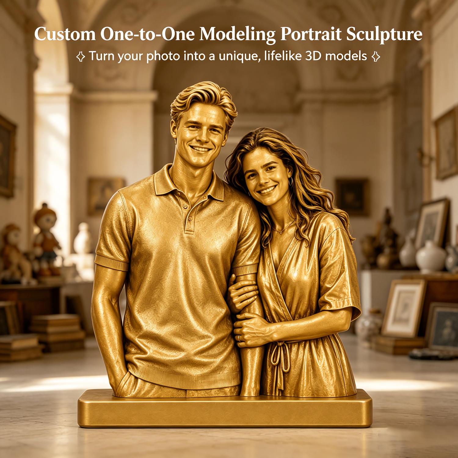 TEMU Collectible Figurines 3d Portrait Model Lakeside Leisure Couple Custom Ornaments, Lakeside ! Cozy Companionship By Water / Sweet Union Under The