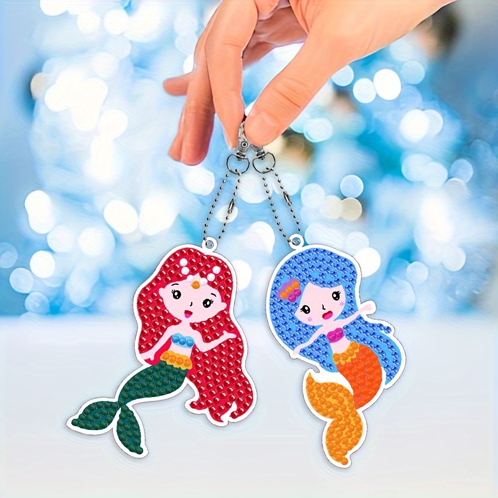 2pcs Mermaid Keychains DIY Ocean-Themed Acrylic Crafts, Round Diamond  Painting Jewelry Set, Handcraft, Tool Set