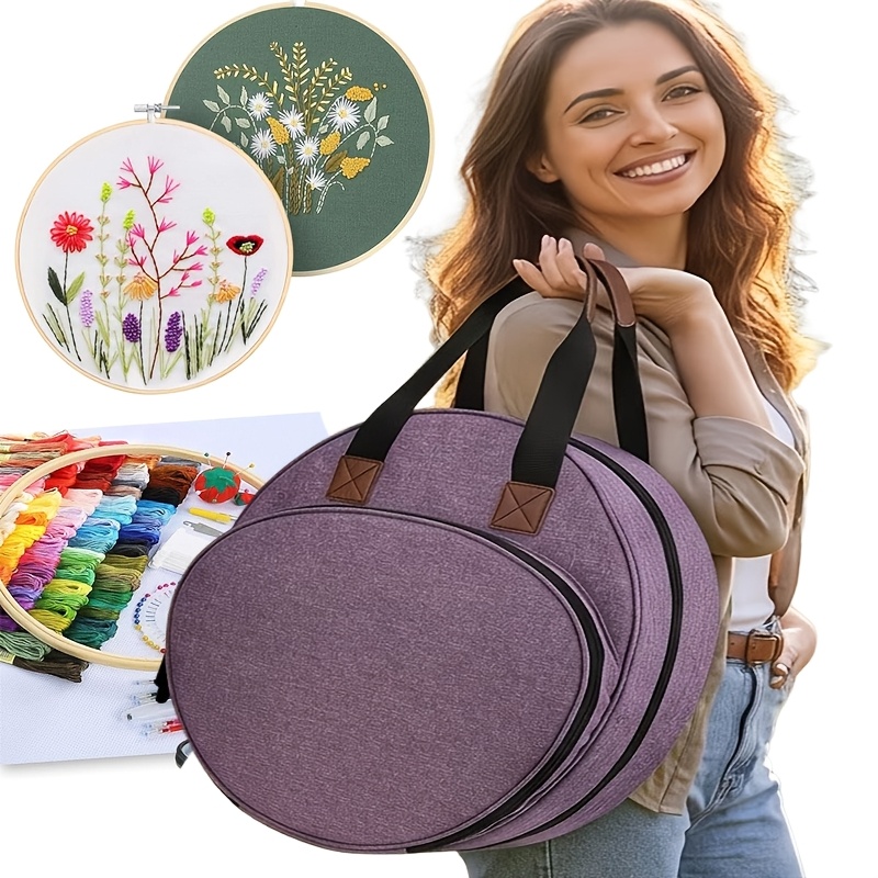 TEMU Multi-functional Embroidery Supplies Storage Tote Bag, Large Capacity Embroidery Project Organizer With Multiple Pockets, Embroidery Tool Holder