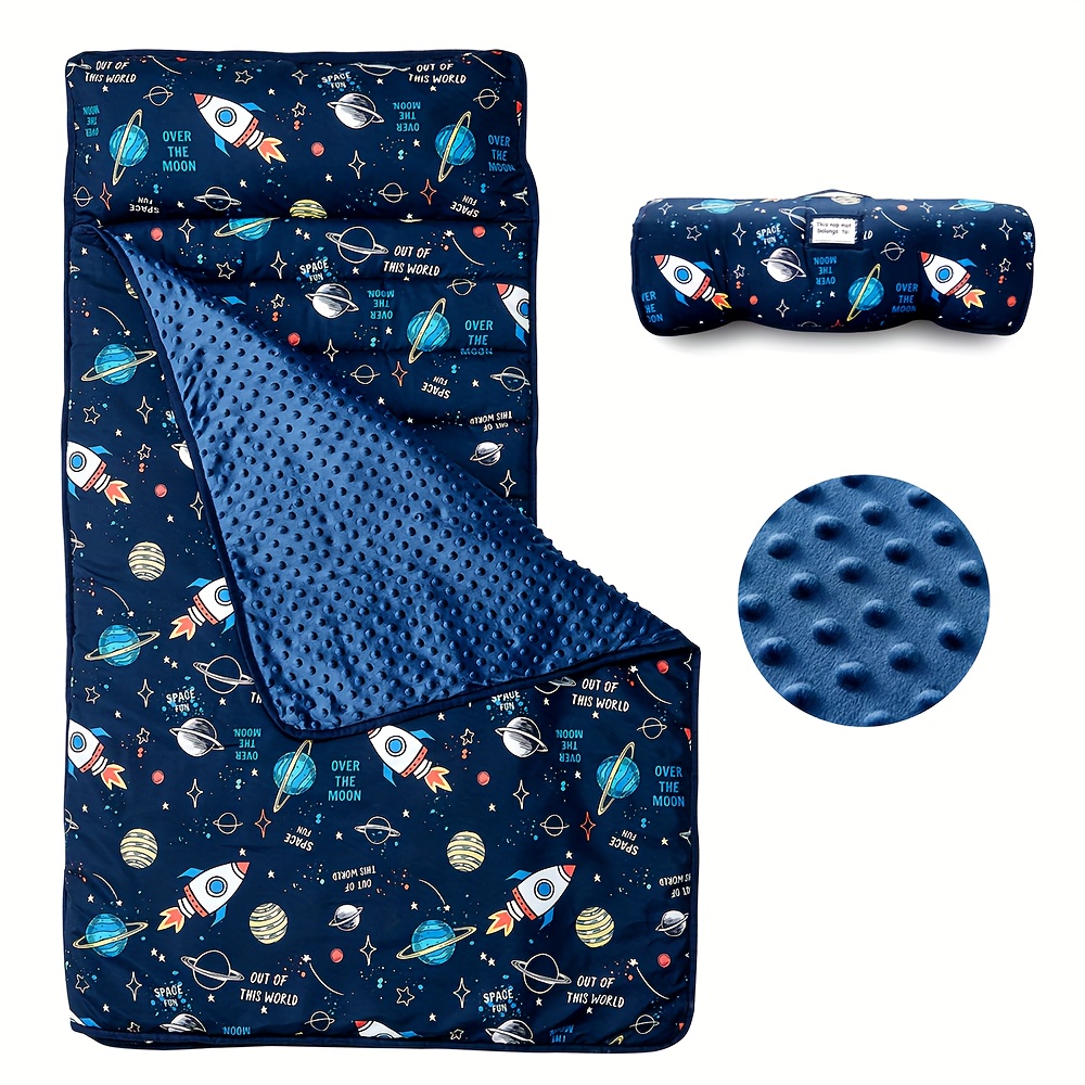 

Beeweed Toddler Nap Mat: Rocket-themed Roll-up Design With Removable Pillow & , Suitable For Daycare, Preschool, Travel, And Camping