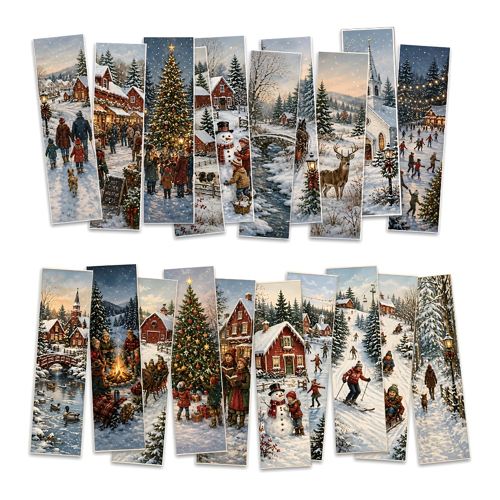 TEMU 20pcs Winter Snowman & Sleigh Bookmarks Suitable For School, Office, Classroom - Teacher Desk Decor, Christmas Gifts, Bookmarks For Book Lovers,