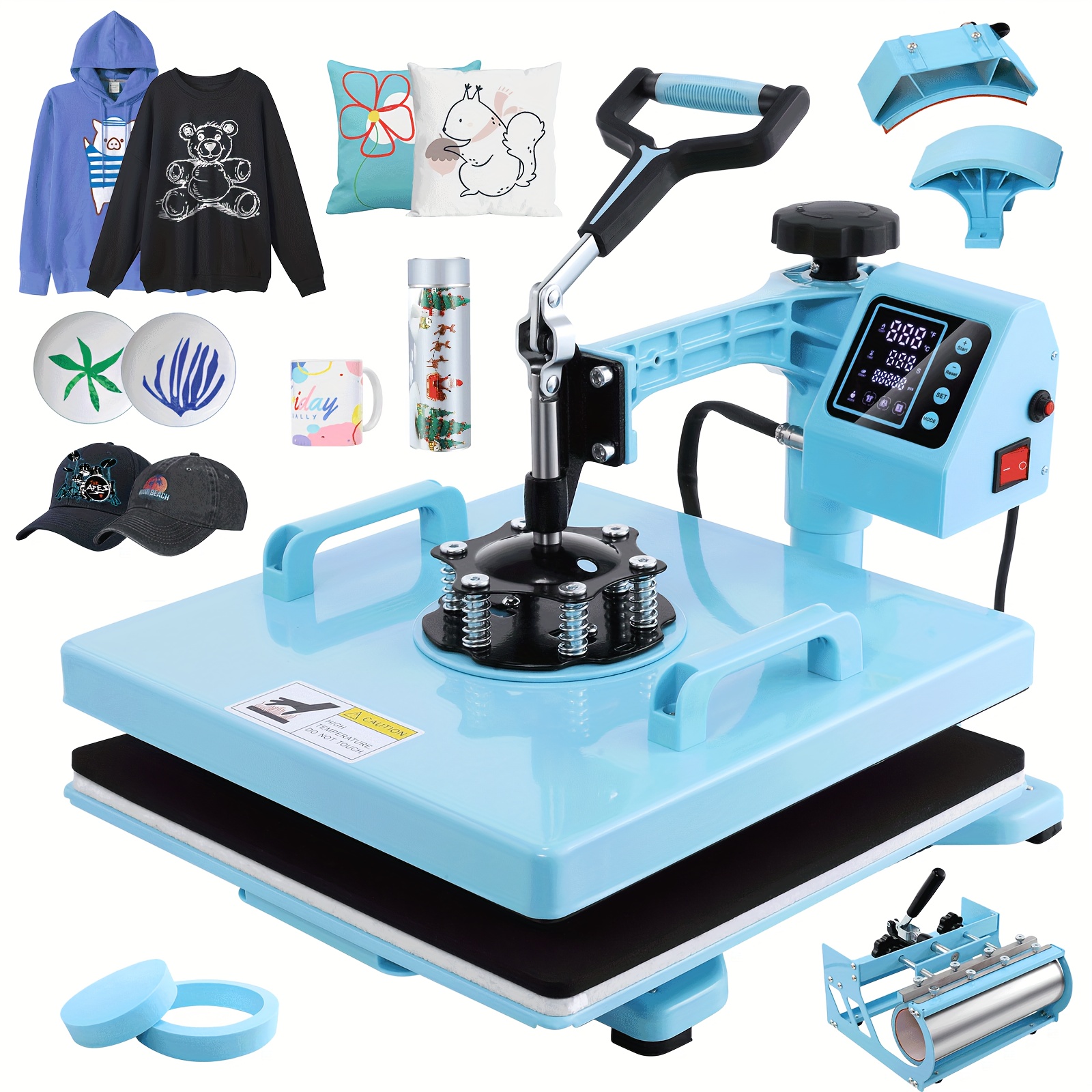 

5 In 1 15x15 Heat Press Heat Press Machine With 30 Oz Tumbler Press, Heat Transfer Machine Sublimation For T-shirts, Hats, Glasses, Mugs, Plates, Jars, Slide Out And 360° Shirt Press Combo