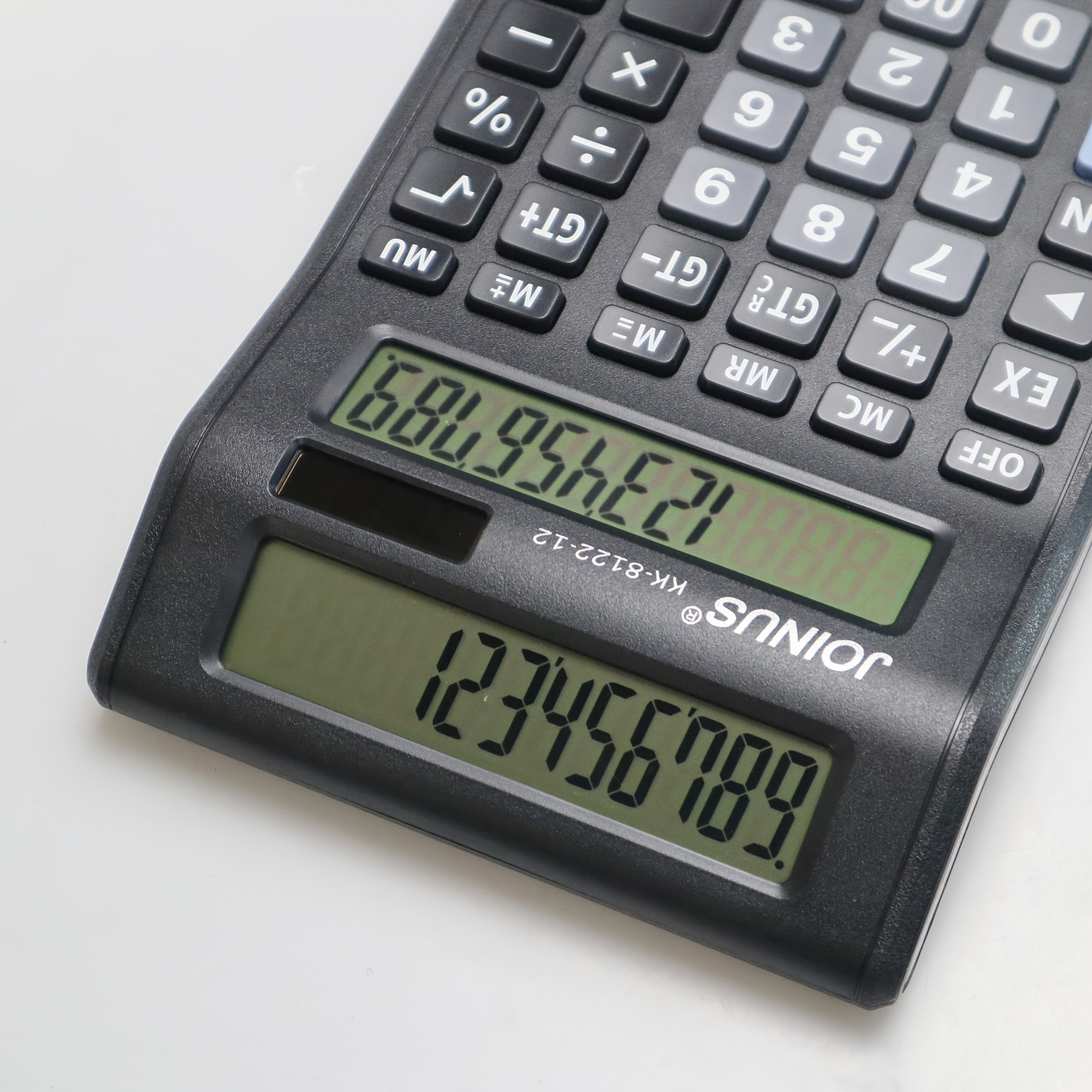 Calculator + Set de Pixuri Gel (2 bucăți), Calculator Financiar Profesional 12/14 Cifre - Afișaj LCD Mare pentru Citire Ușoară, Alimentat Solar Pentru Birou, Școală și Acasă (Fără Baterie)