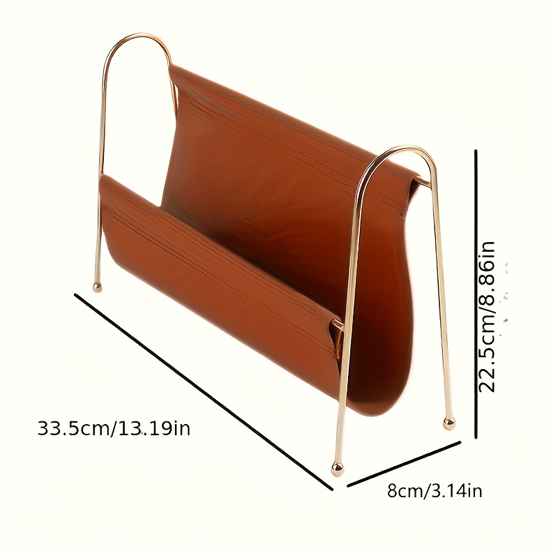 Nordic-style Magazine Rack in Metal and PU Leather with Clean Lines, Keeps Documents Organized or Use as a Bookshelf; Available in a Double-sided Style to Satisfy Your Different Placement Needs.