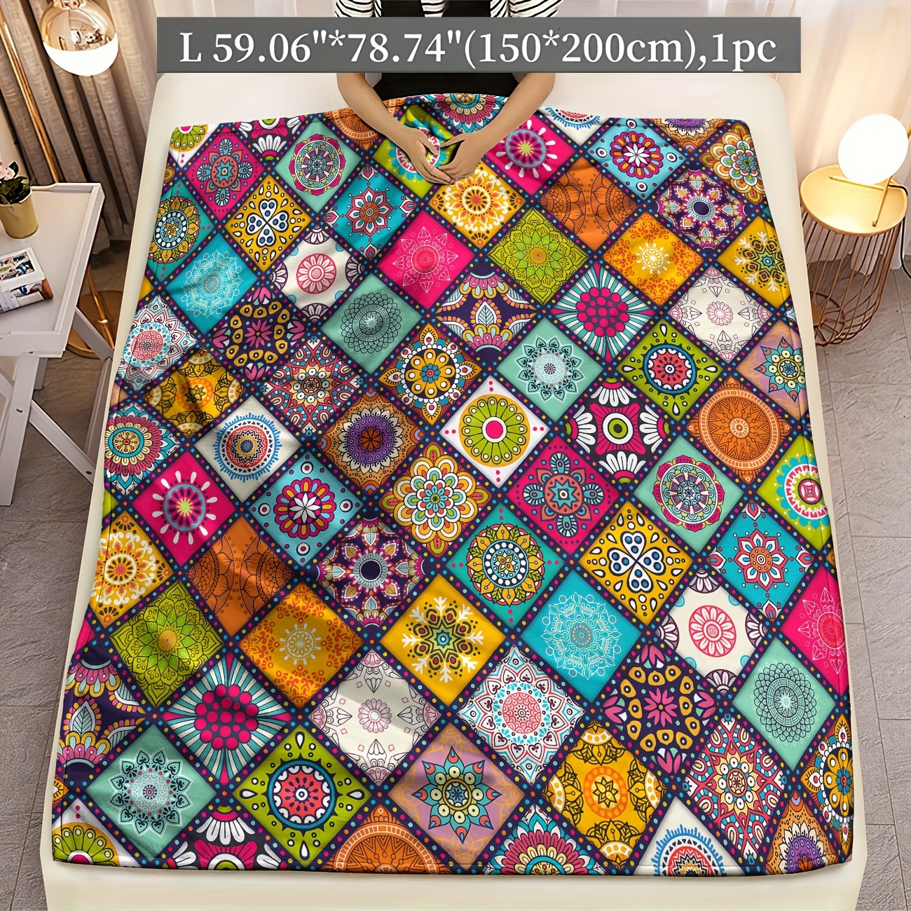 

1pc Bohemian Pattern Hd Digital Printing Flannel Blanket, Soft Warm Throw Blanket Nap Blanket For Couch Sofa Office Bed Camping Travel, Multi-purpose Gift Blanket For All Season