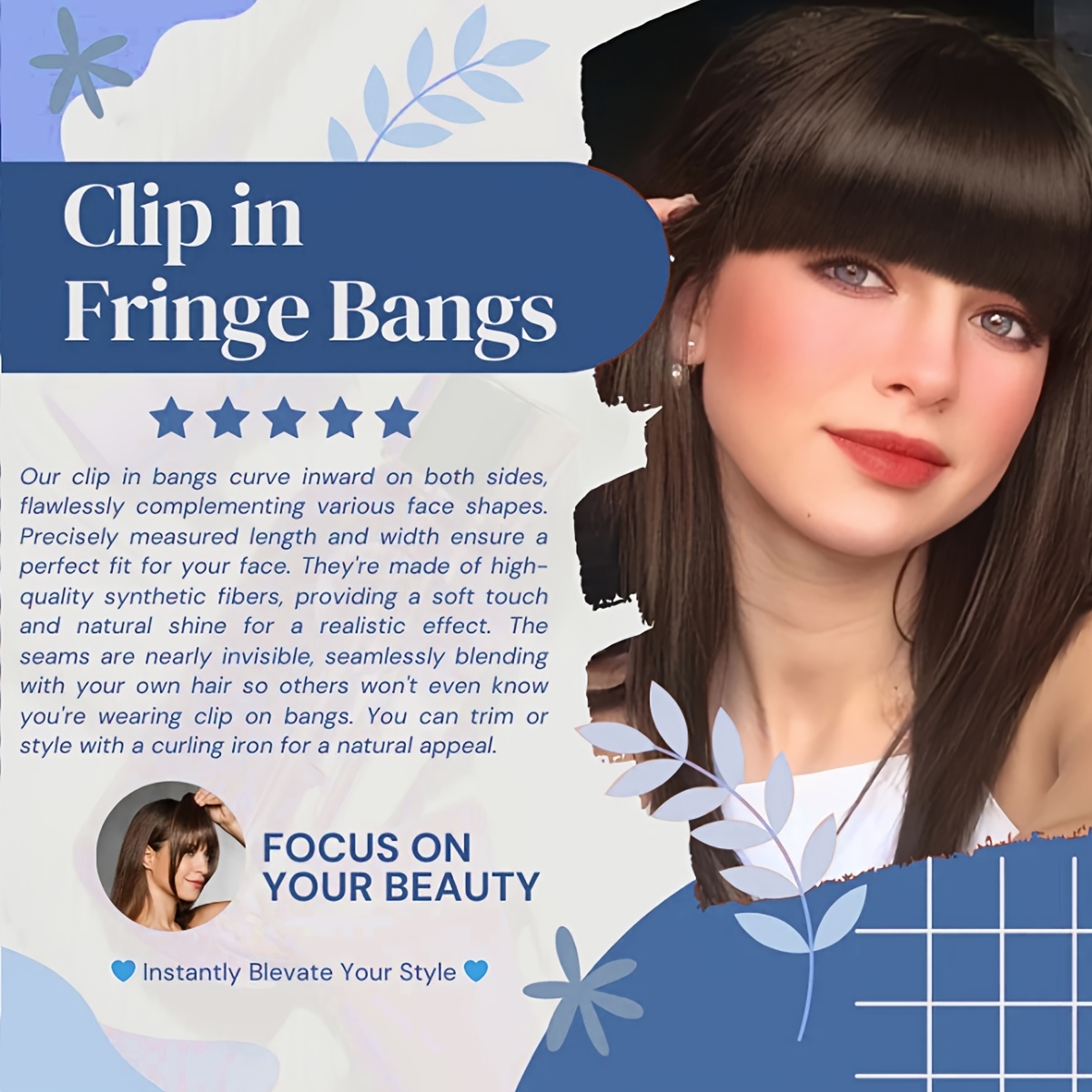 synthetic   air bangs with bb clip - straight hairpiece for women,  -in temporary hairstyle for  , kawaii hair clips, quick hair transformation,   accessory,  , daily wear accessory details 2