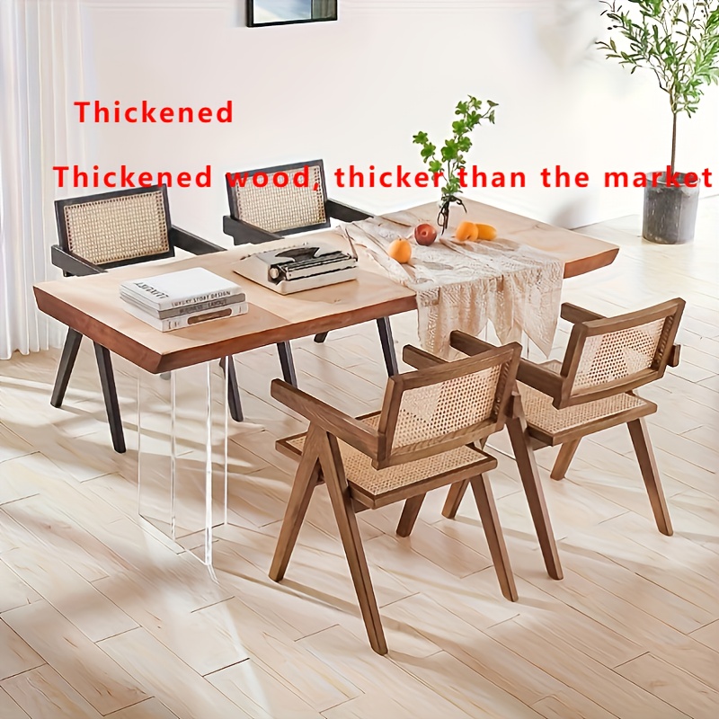 1 Silla de Comedor de Madera Maciza, Estilo Hiroshima para Cafetería o Restaurante: Silla Minimalista con Respaldo Chino, Tejido de Ratán Galvanizado, Decoración Wabi-Sabi para Hogar u Oficina