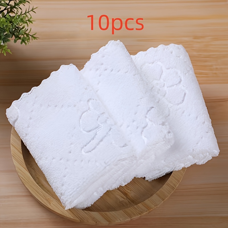 TEMU 10 White Printed Towels | Hand Towels, Cleaning Cloths, Quick-drying And Water-absorbent, Ideal Thanksgiving Gifts, Microfiber, Cartoon Theme,