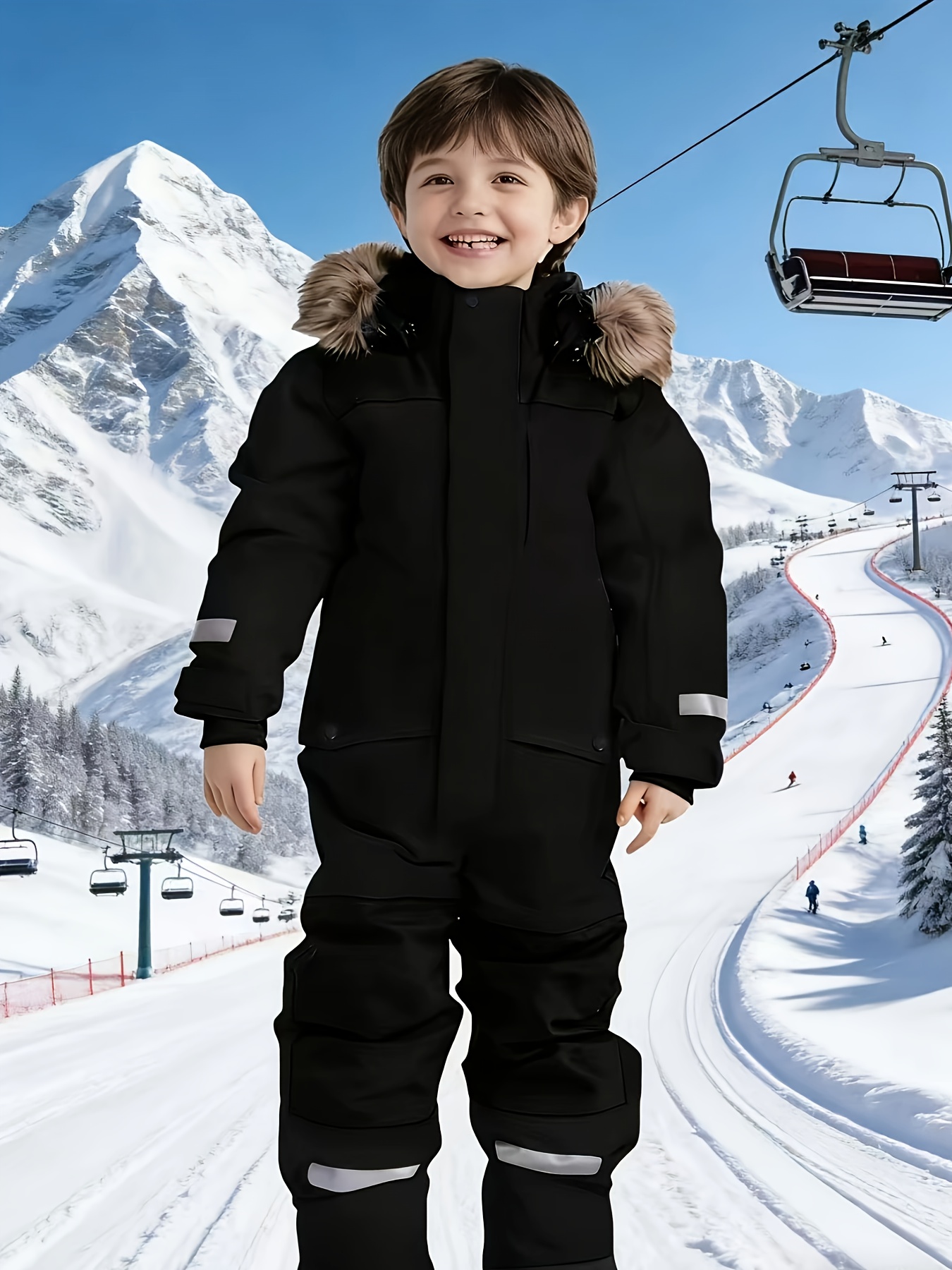 Artikelbild gepolsterter schneeanzug für kinder mit reflektierenden streifen für skifahren im freien, extra   für kälteschutz