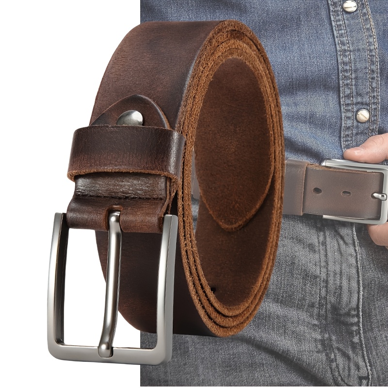 mens leather pin   belt full grain belt retro style durable genuine leather belt with adjustable   holes suitable for   waist sizes   business and   casual and formal outfits fashion additions