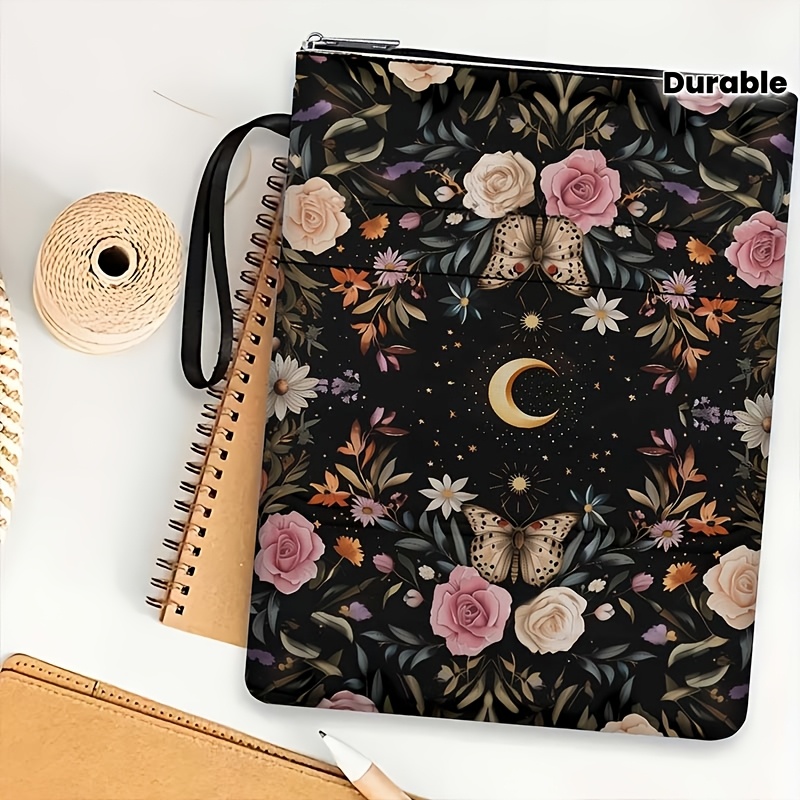 TEMU Une Couverture de Livre Papillon et Lune avec Fermeture Éclair, un Protège-, Couverture de , Surcouverture de Livre, Protège-Livre, Sac à Livre,
