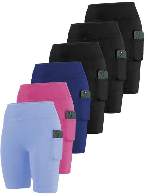 6 pack large size sport shorts for women fashionable casual shorts high waist high shorts 5 inch shorts with phone pocket