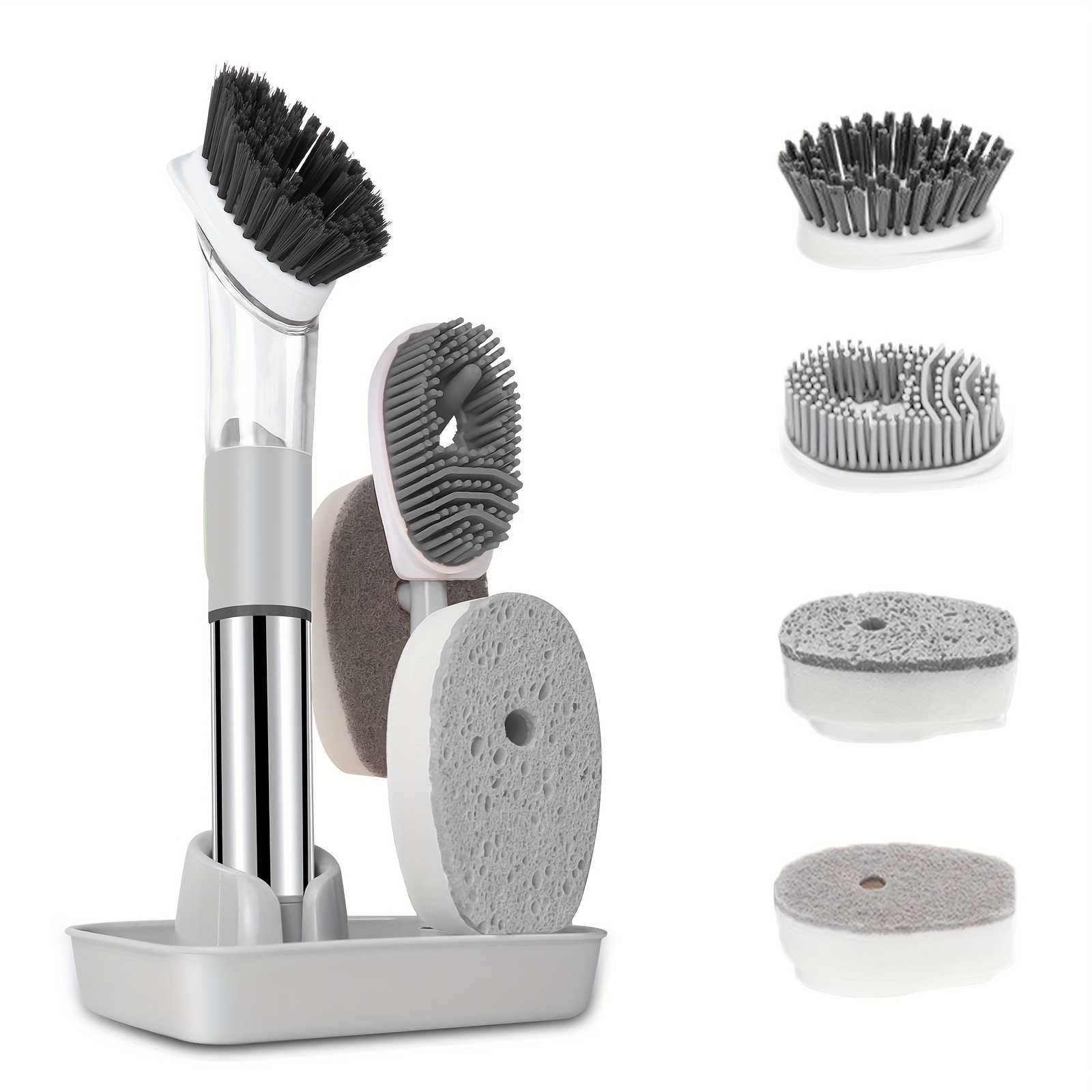 TEMU 5pcs Heavy-duty Multifunctional Kitchen Cleaning Set With Long Handle Brushes - Heavy-duty Plastic Construction, Reusable & Durable - Scrub