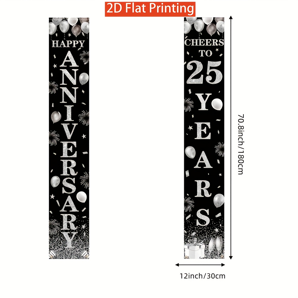 TEMU Letrero 2D - Letrero de Puerta 2D - Letrero de Puerta 2D 25 Aniversario Decoraciones, Letrero de Porche Negro y Plateado Suministros para