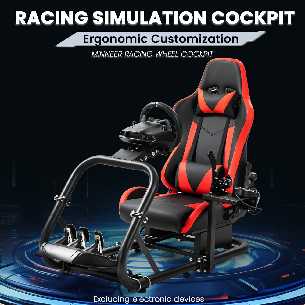 Minneer Immersives Fahrflug-Simulator-Cockpit mit rotem Sitz, kompatibel mit Logitech/Thrustmaster/Fanatec G29/G920/G923/T248/T300 Rennspiel-Lenkradständer (Lenkrad, Pedale, Handbremse nicht enthalten), Virtual-Reality-Spiele,Fahrsimulator,Verstellbarer Ständer,Hochwertige Materialien,Rad- und