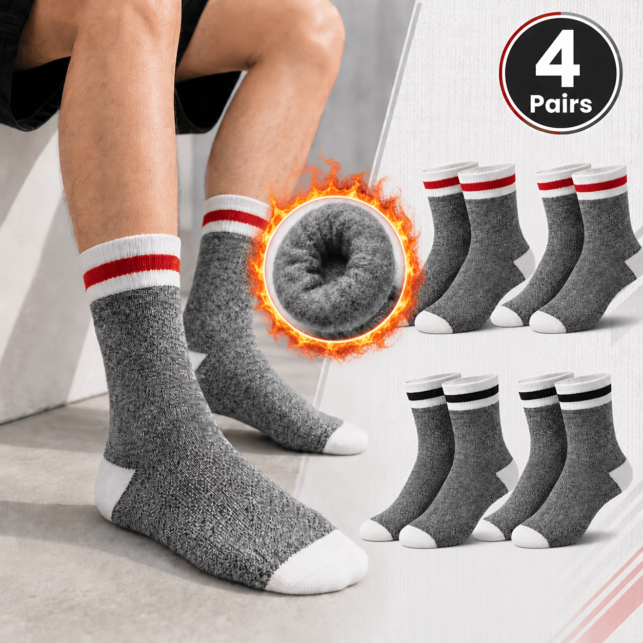 TEMU 4 Paires de Chaussettes d'Hiver Épaisses et Chaudes pour Hommes, Chaussettes Douces et Moelleuses à Intérieur Chaud, Couleurs Mélangées Adaptées