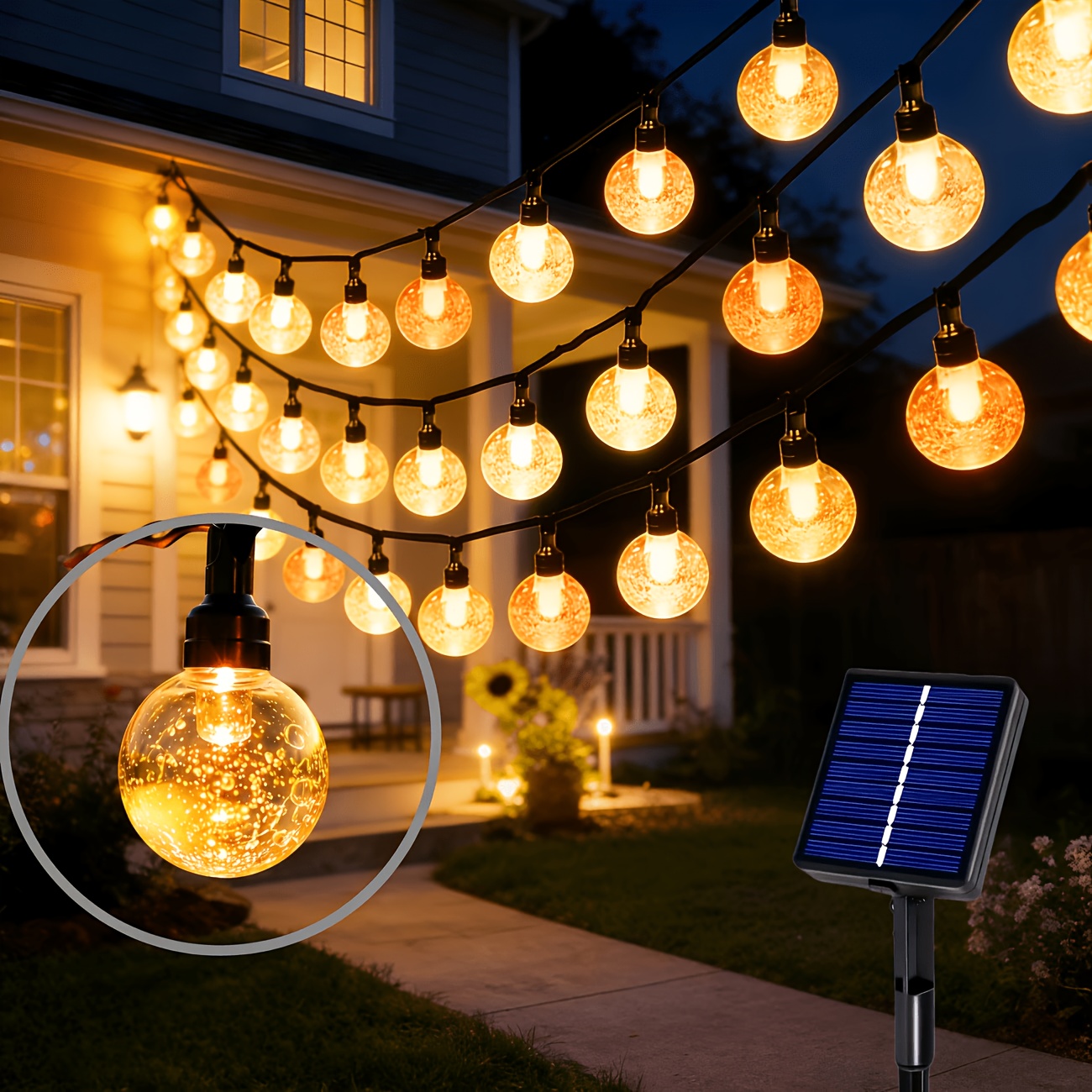TEMU 1 pièce Guirlande lumineuse solaire à bulles à 1 fil avec /100/200 LED, convient pour décoration à suspendre intérieure/extérieure avec 8 modes