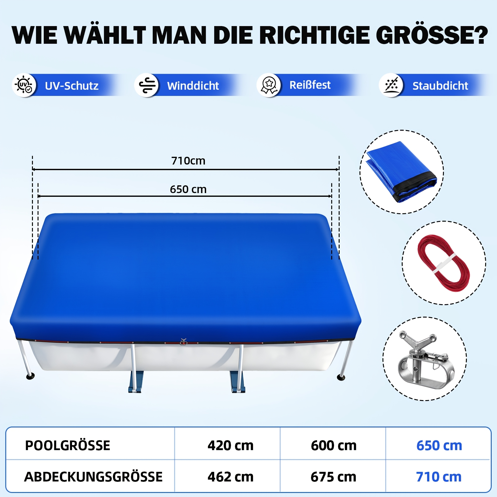 Black-blue Thickened Rectangular Pool Cover Tarp For , Pool Liner, Outdoor Sun Shade Cloth, Weatherproof, 200g/m²