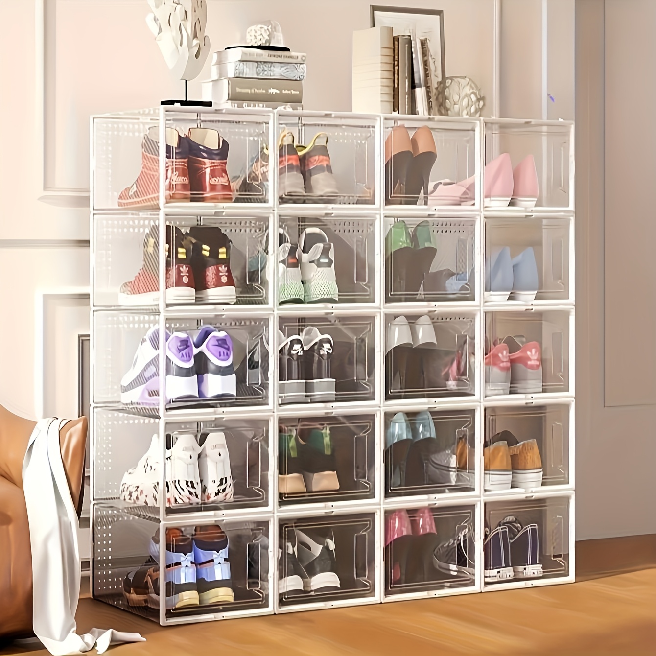 

1pc Transparent Window Shoe Cabinet With Drawers, Foldable Plastic Shoe Box For , Baskets, Boxes, And Containers, Shoe Storage Organizer