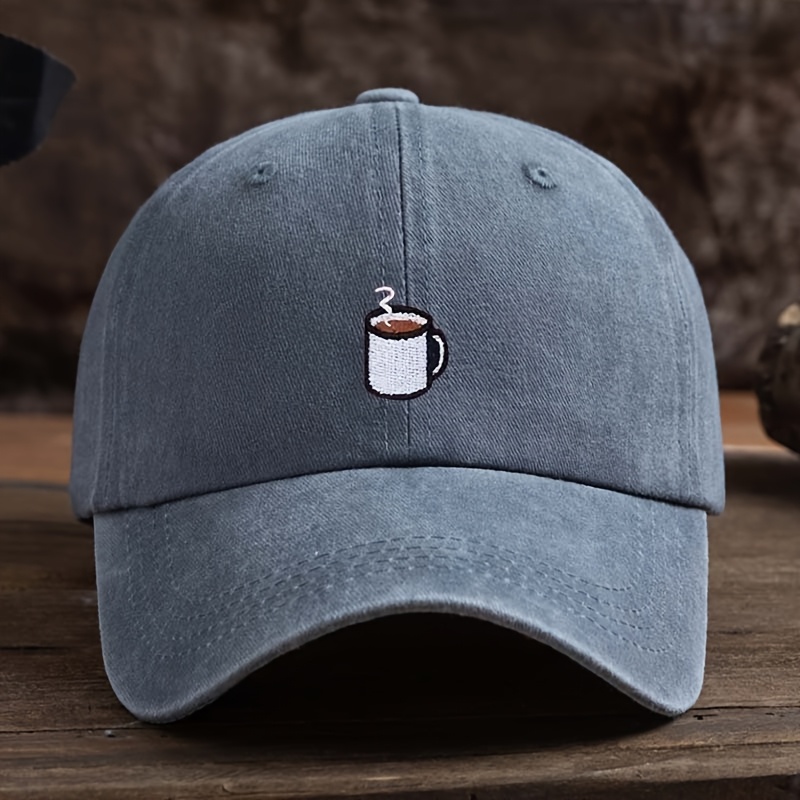 TEMU Men's Baseball - Minimalist Coffee Lover Hat With Cup Design, Machine Washable Textile Fabric For Everyday, Office, Cafe - One-tone Casual
