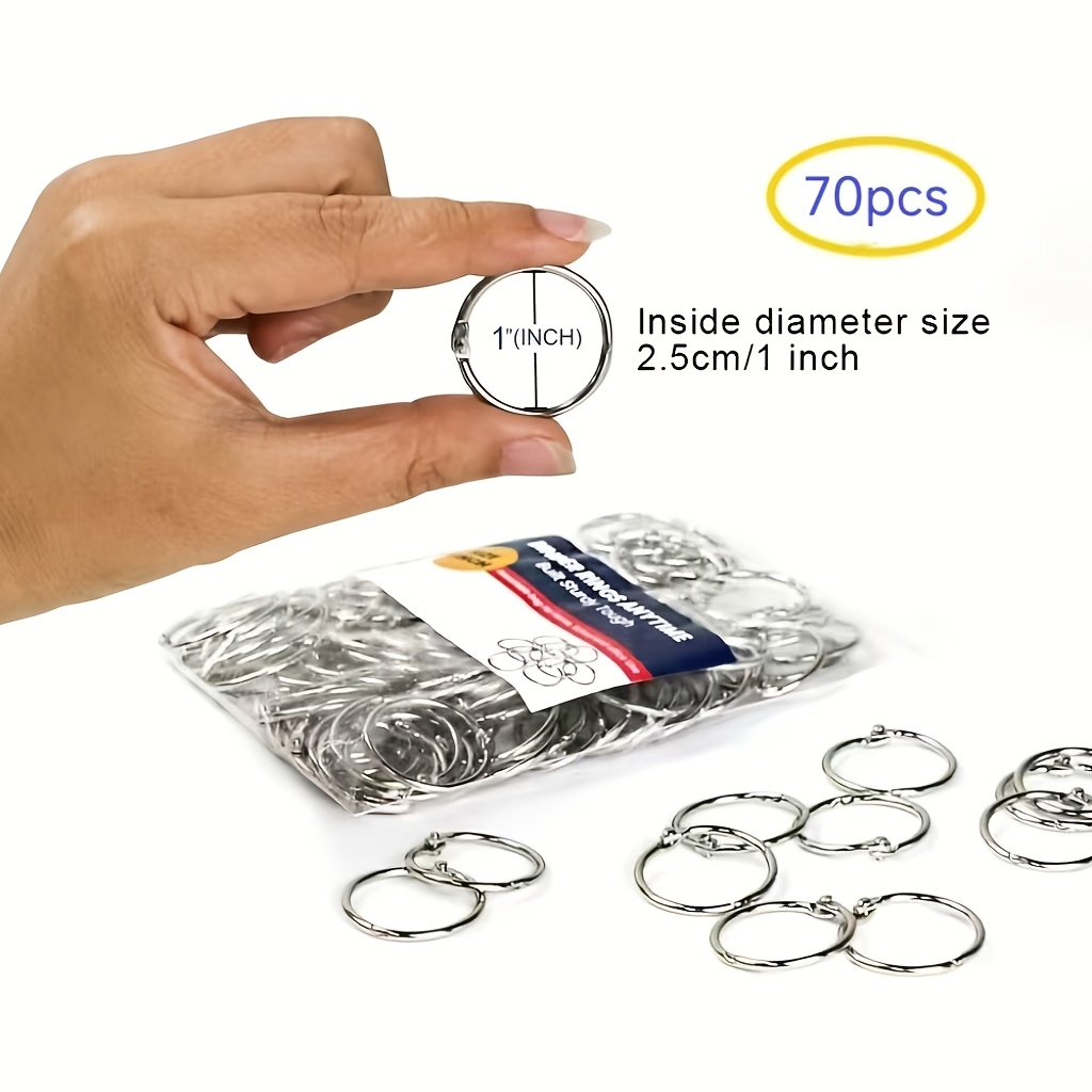 TEMU 70 Anelli metallici larghi per fogli mobili | Diametro esterno 3 cm, adatti per rilegatura libri, rilegatura calendari, sigillatura carta