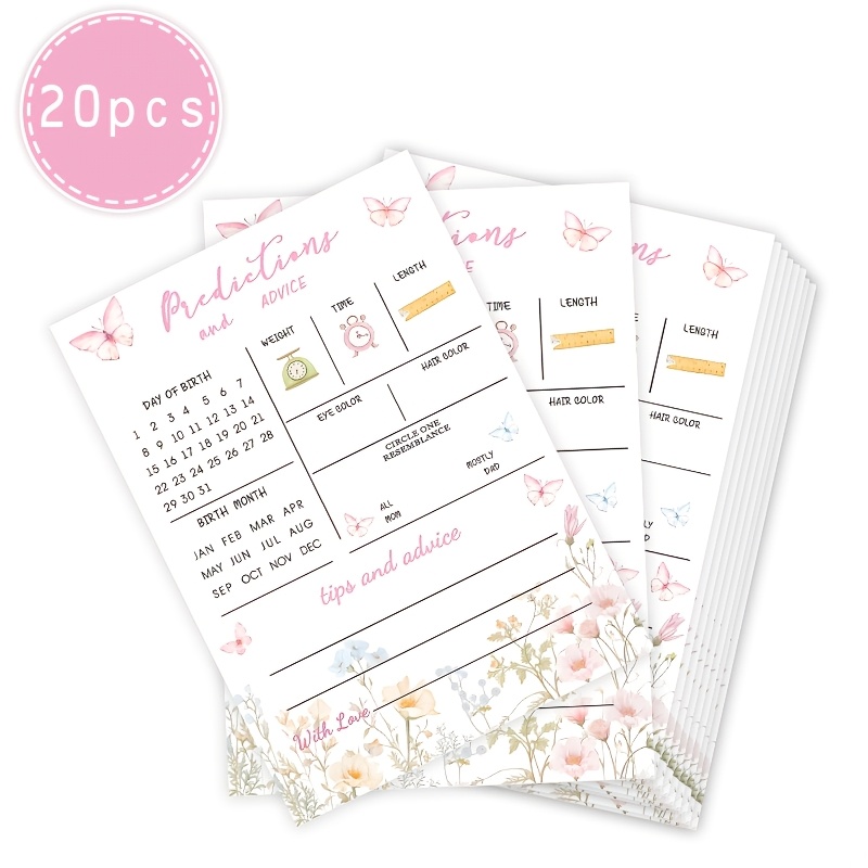 TEMU 20 cartes, Jeu de baby shower sur le thème des fleurs, idéal pour les activités de baby shower, cartes de fortune et de sur le thème des