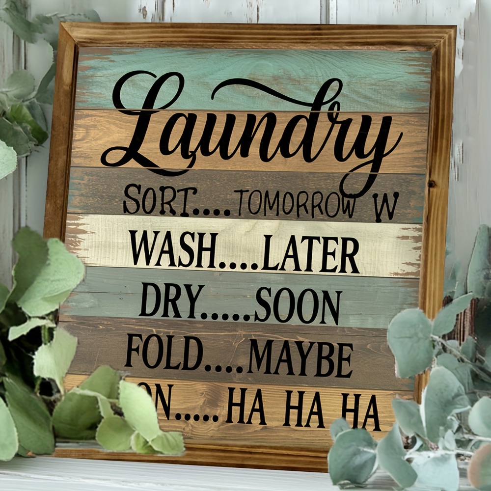 TEMU 1pc Panneau de Buanderie en Bois Rustique - Plaque Décorative Murale de Style Vintage , , de Bain, la Ferme - Thème Religieux, Polyvalent, Pas