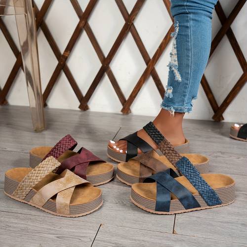 item picture womens solid color casual elegant outdoor beach slip on comfortable thick sole slide sandals women shoes