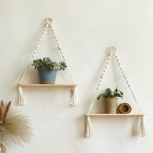 hängegestell mit einem oder zwei quasten, handgefertigt im bohemian-stil, für schwimmende pflanzen. dieser dekorative aufbewahrungsständer eignet sich für schlafzimmer, kinderzimmer, ferienhäuser, wohnzimmer und akademische dekoration, schwimmböden